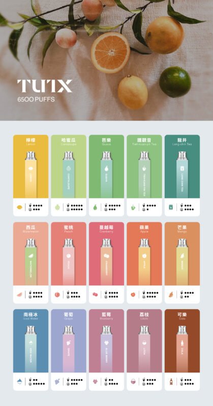 TUTX 6500口一次性電子煙產品圖,含13ml煙油及多款口味展示