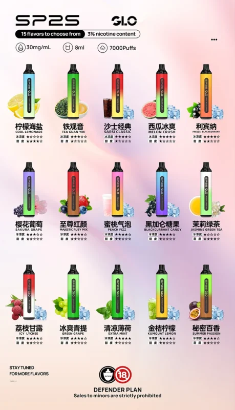 SP2S拋棄式電子煙 7000 口味匯總